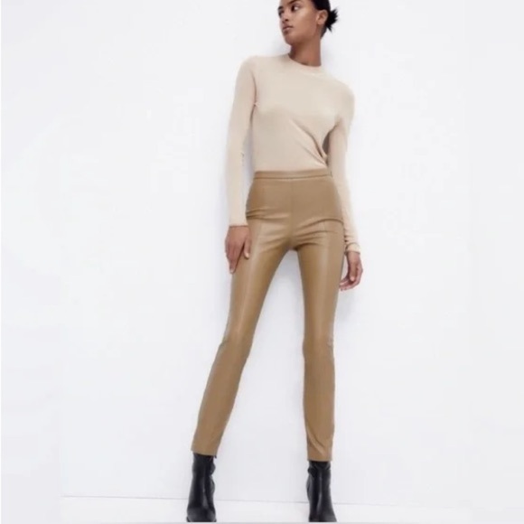 NWT Zara Faux Leather Skinny Women's Pants Leggings with Side Zipper XS - Picture 3 of 4